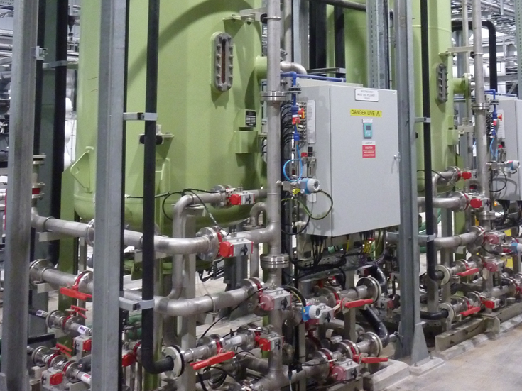 Two vessels with mixed bed ion exchange